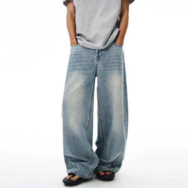 Vintage Wash Wide Leg Denim Pants for Men