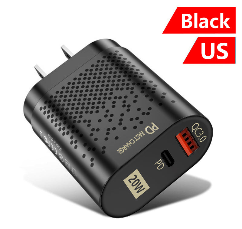 PD20W Mobile Fast Charging Charger 5V4A US, European, and British Standard Speed Matching Device PD+QC3.0 Travel Charging Head - TrendTrove