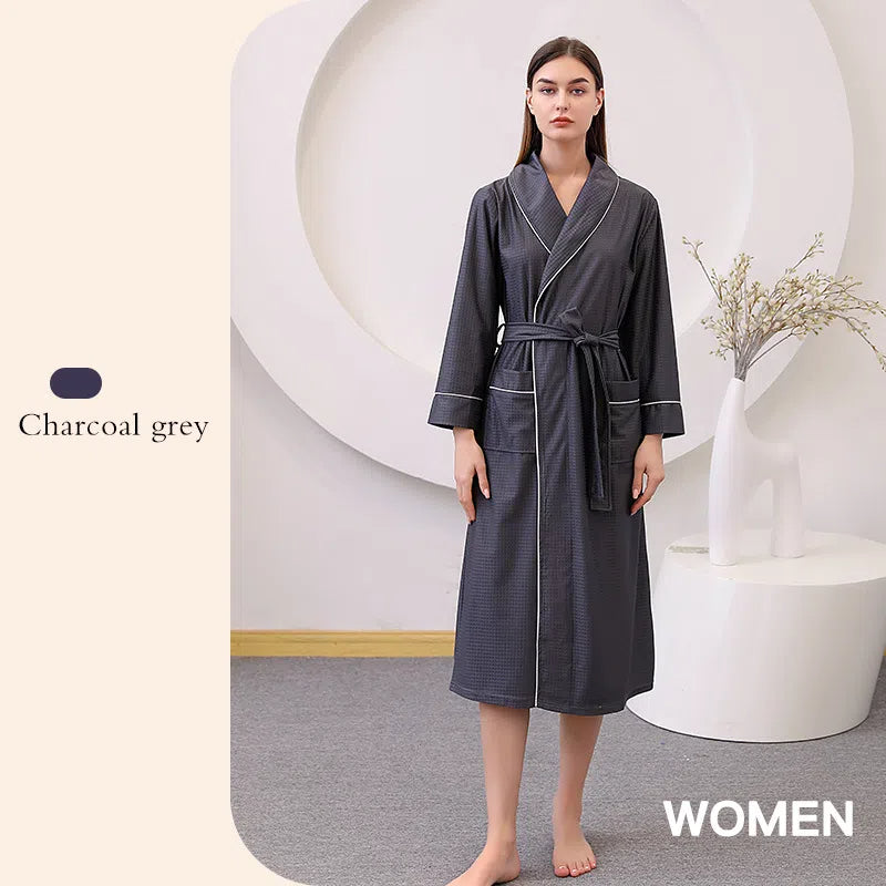 Thin satin bathrobe with quick drying water absorption for couples women's long and plus size yukata for men - TrendTrove