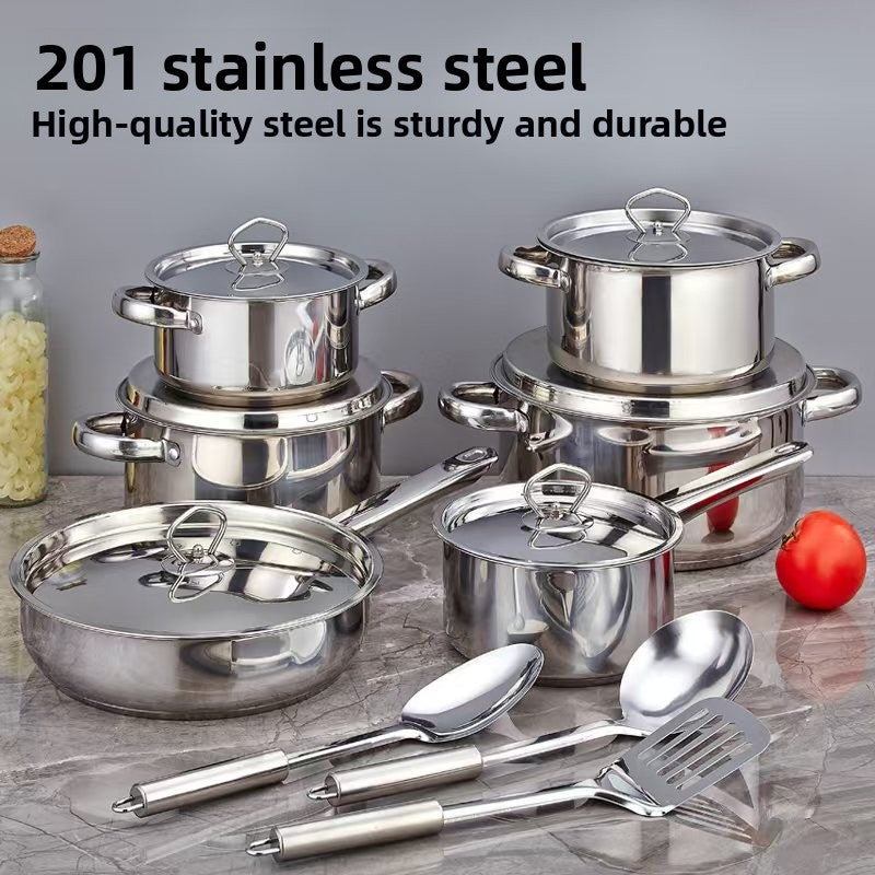 Stainless Steel Cookware Set 15-Piece Kitchen Pots and Pans