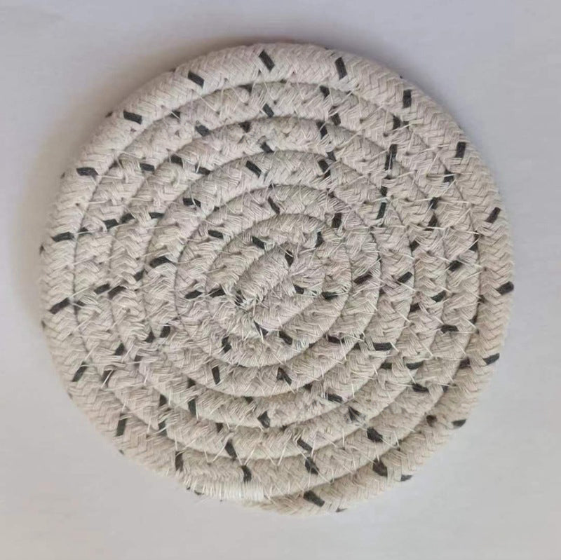 Cotton thread placemat hand woven insulation mat bowl mat cup mat thickened and simple cotton linen table mat - TrendTrove