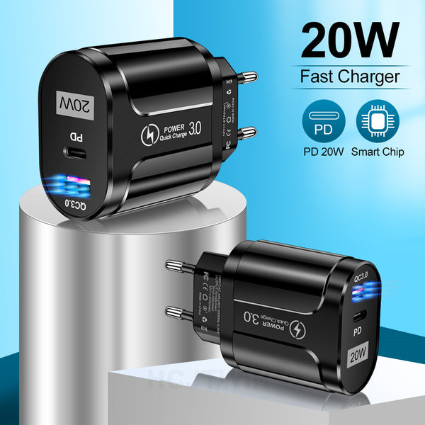 PD20W Mobile Fast Charging Charger 5V4A US, European, and British Standard Speed Matching Device PD+QC3.0 Travel Charging Head - TrendTrove