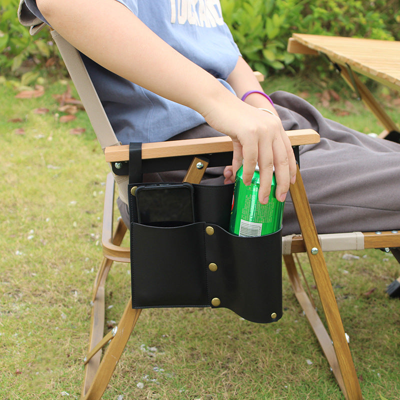 Camping chair leather storage bag mobile phone beer beverage storage bag outdoor chair side bag miscellaneous storage - TrendTrove