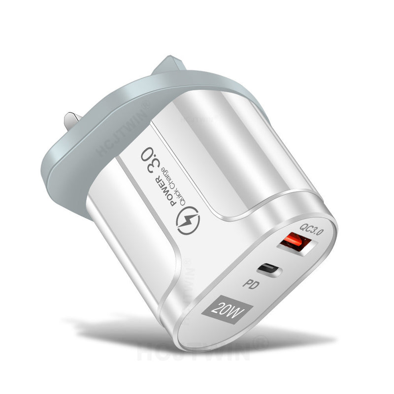 PD20W Mobile Fast Charging Charger 5V4A US, European, and British Standard Speed Matching Device PD+QC3.0 Travel Charging Head - TrendTrove