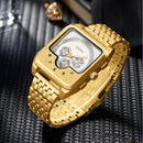 Men's Square Quartz Watch with Luminous Display and Stainless Steel Band