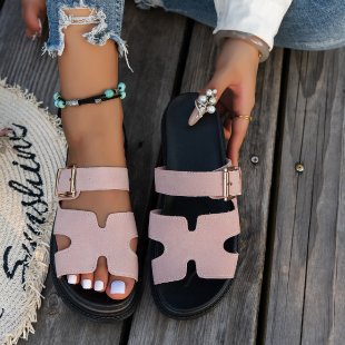all-match thick bottom buckle solid color sandals