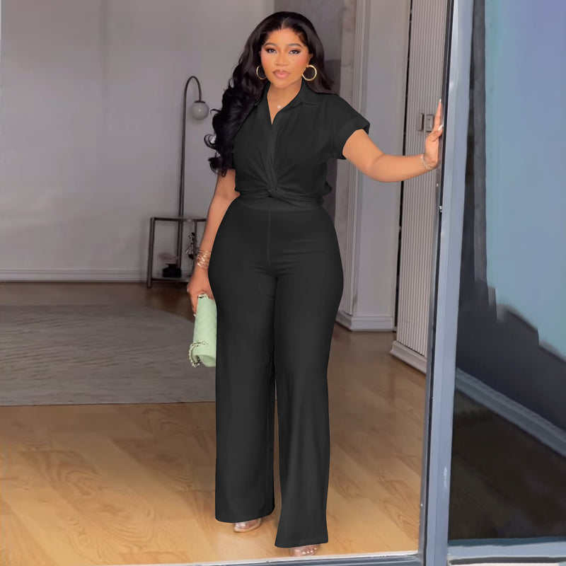 Short Sleeve Shirt and High Waist Pants Set