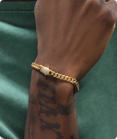 8mm Gold Titanium Steel Cuban Bracelet Men's Hip Hop