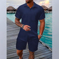 Men's Jacquard Casual Shirt and Shorts Set