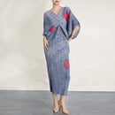 Japanese Printing Long Sleeve V-neck Dress