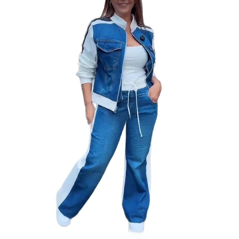 Women's Denim Long Sleeve Two-Piece Set