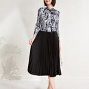 Vestido midi de dos piezas con estampado de tinta falsa para mujer