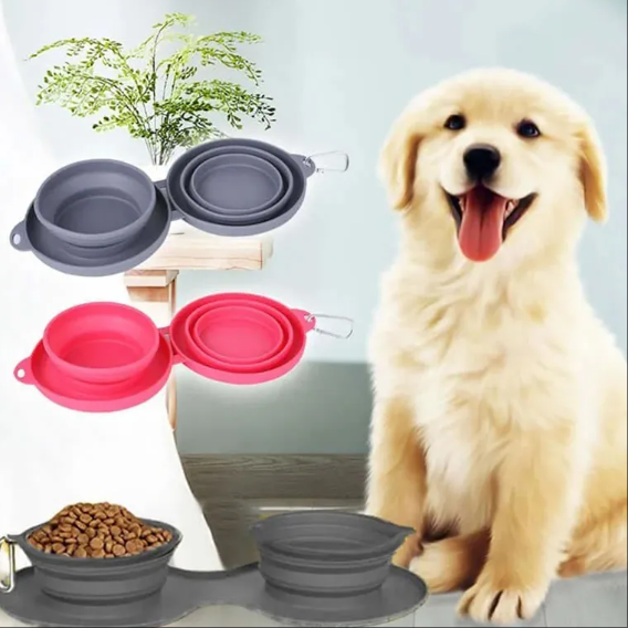 Collapsible Dual Pet Bowl ? Foldable Rubber Food & Water Dish for Dogs & Cats