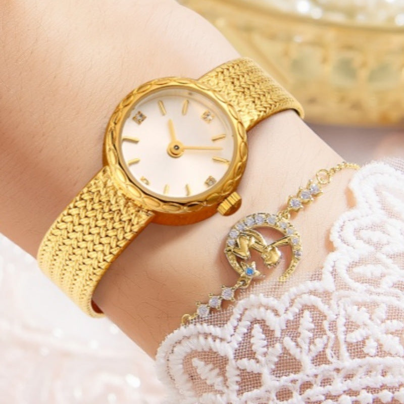 Simple Retro Copper Mesh Small Gold Watch Women's Internet Celebrity Explosive Exquisite Casual Light Luxury All-match Elegant