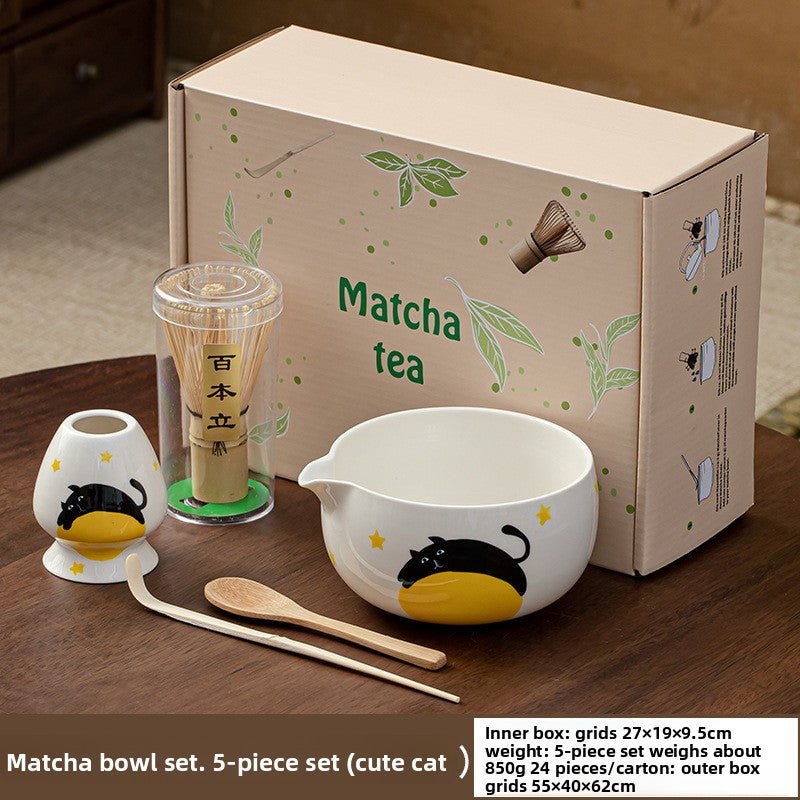 Hand-painted Matcha Tea Whisk Set with Ceramic Bowl