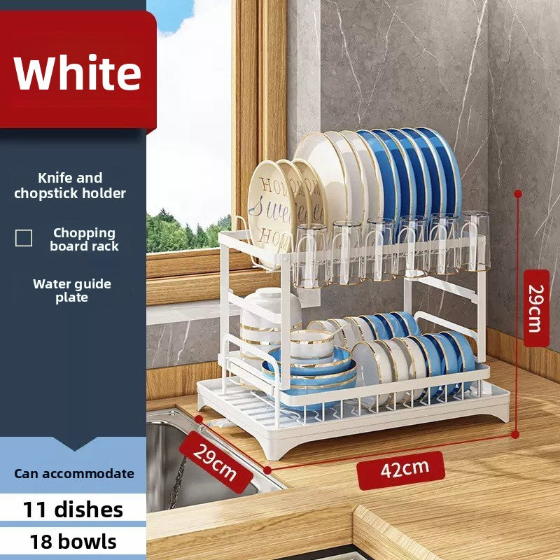 Kitchen Dish Rack with Drainage, Multilayer Storage for Dishes and Cups
