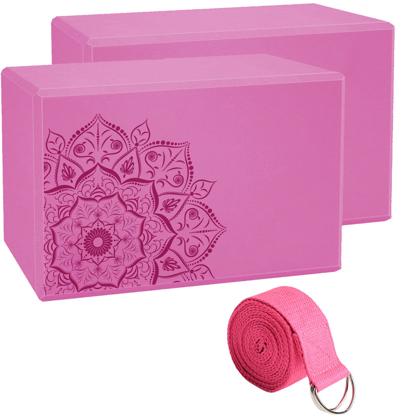 EVA Yoga Brick Set with Stretch Belt for Adults and Kids