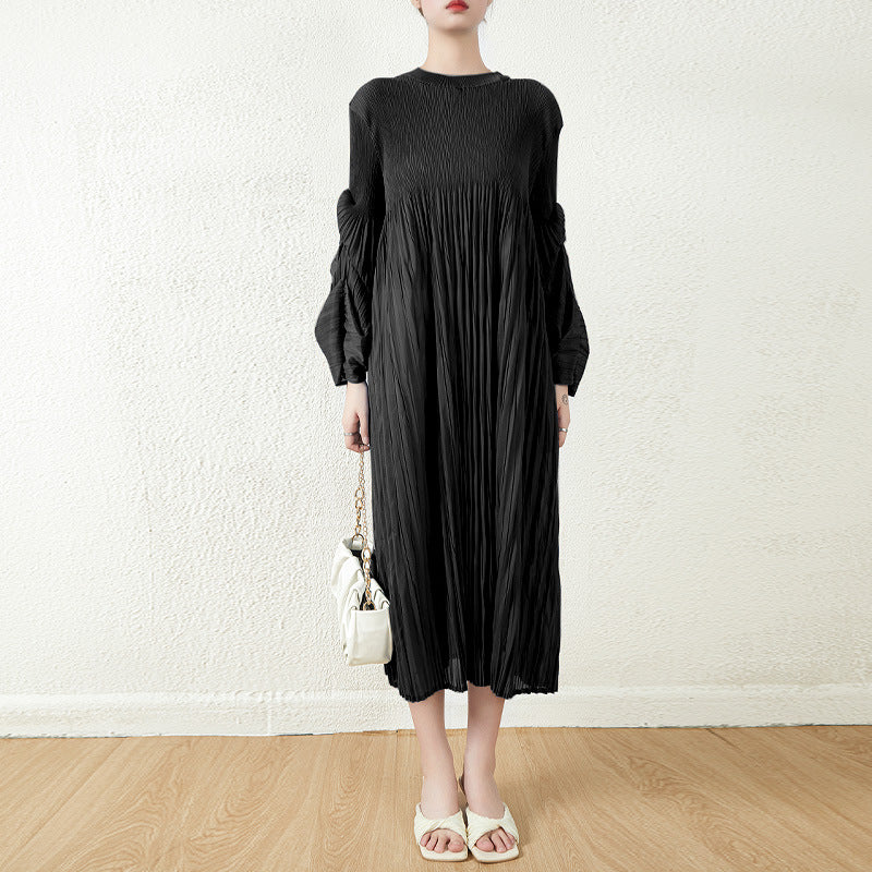 Korean Style Long Sleeve Loose Pleated Skirt
