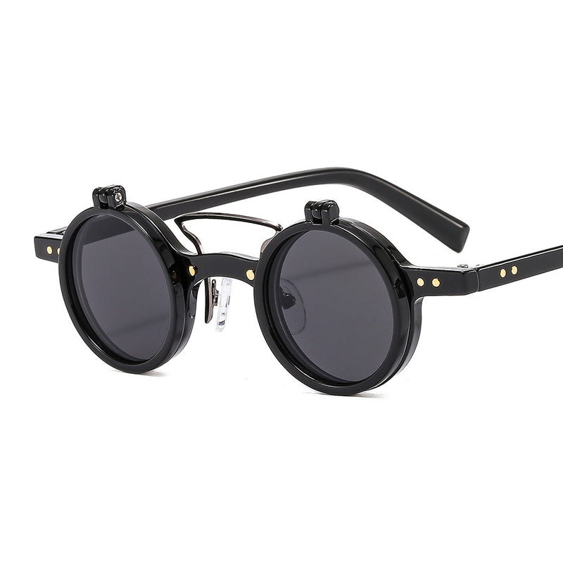 New Round Frame Punk Double-layer Flip Sunglasses