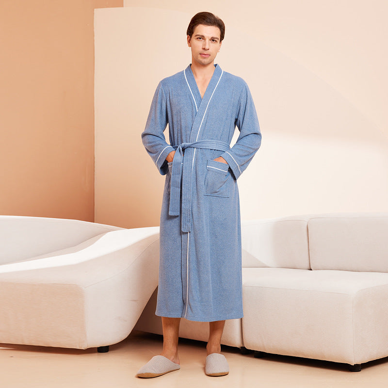 Bathrobe men's and women's towel fabric yukata long sleeved bath towel sleeping robe absorbent quick drying four season style - TrendTrove