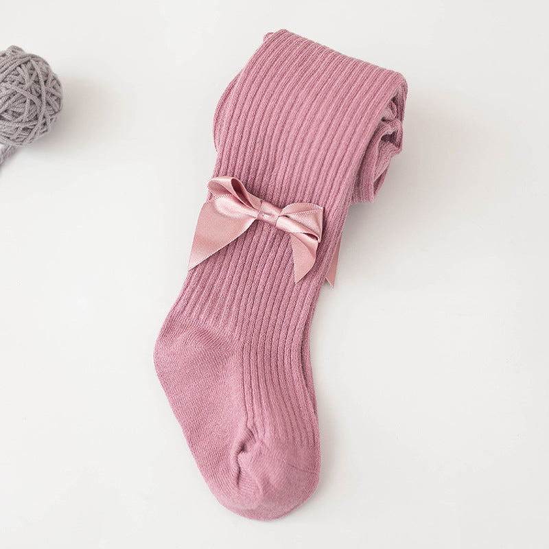 Spring And Autumn New Children's Pantyhose Bow Cotton White Baby Socks Medium Thick Foreign Girl Leggings - Suni