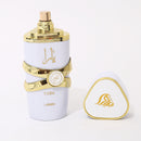 The perfume leaves a lasting fragrance