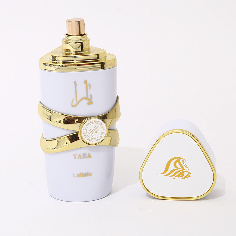 The perfume leaves a lasting fragrance