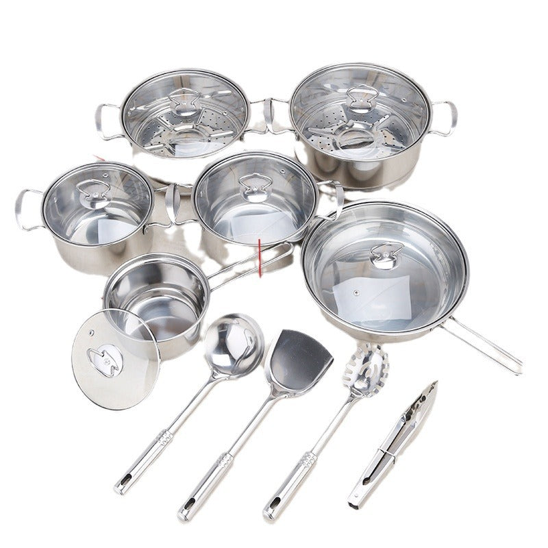 Stainless steel cookware set of 18 pieces household kitchen set soup pot set 16-26cm cutlery set pot set - TrendTrove
