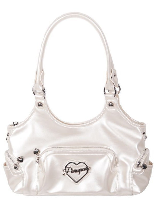 Pearlescent White PU Y2K Large Tote Bag