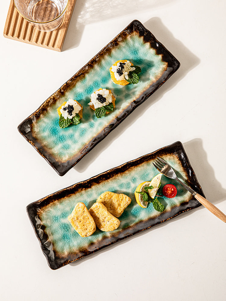 New Crackle Glaze 11-inch Rectangular Household Ceramic Sushi Plate