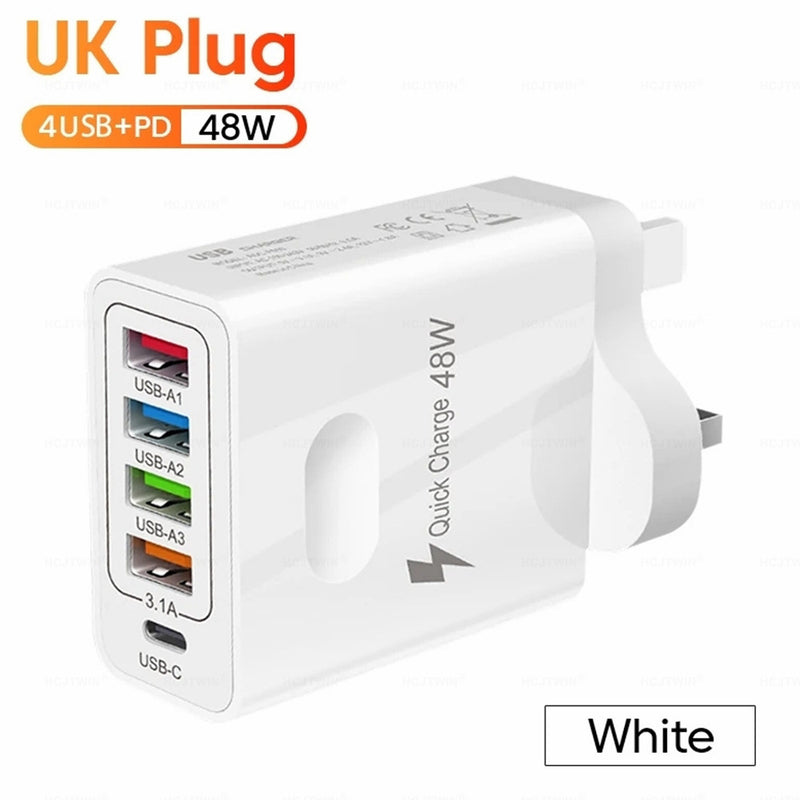 4USB charger, five in one charger, 48W multi interface charger, PD fast charging charger, 4U+PD - TrendTrove