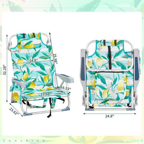 63x65x82cm, Lemon Pattern, Aluminum, Beach Chair, Oxford Cloth, Silver-white Aluminium Tube