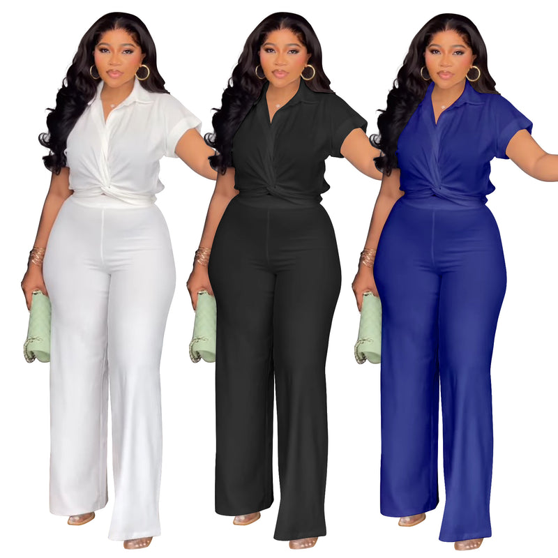 Short Sleeve Shirt and High Waist Pants Set