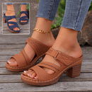 Square-heeled Peep-toe Slides Shoes Summer Casual Chunky Heel Sandals Solid Color Slippers