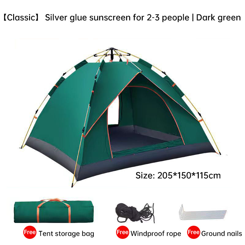 Quick-Deploy Green/White Outdoor Tent, Comfortably Accommodating 3-4 People on Camping Trips - TrendTrove