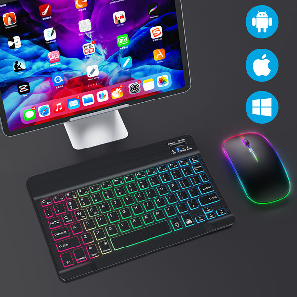 Suitable for iPad gradient luminous wireless keyboard and mouse set tablet Bluetooth keyboard - TrendTrove
