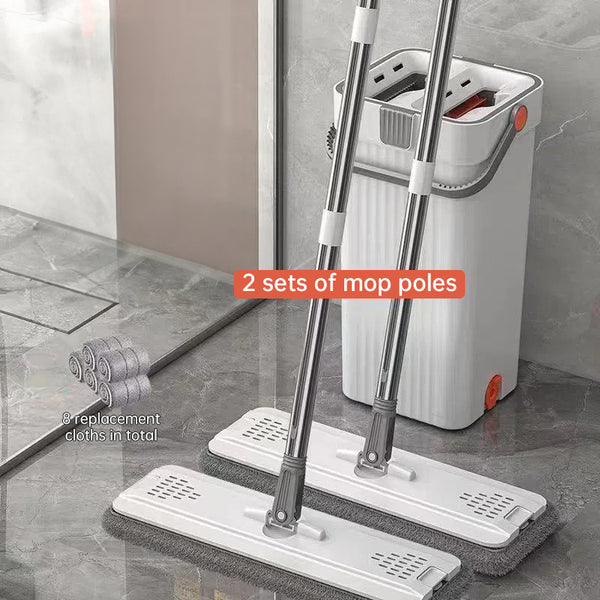 A 33cm Home Floor Cleaning Set: Hand Free Flat Mop & Bucket, 360° Rotating, Washable Microfiber, Lazy Cleaning Tool. - TrendTrove