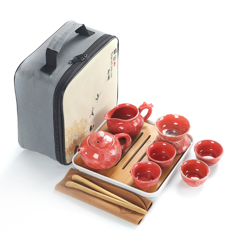 Outdoor Portable Tea Cup, Teapot, Travel Bag, Ceramic Kung Fu Tea Set, Small Set