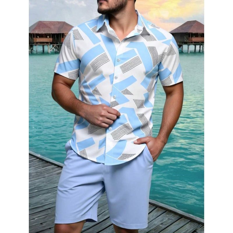 Men's Short-Sleeved Shirt and Beach Pants Set