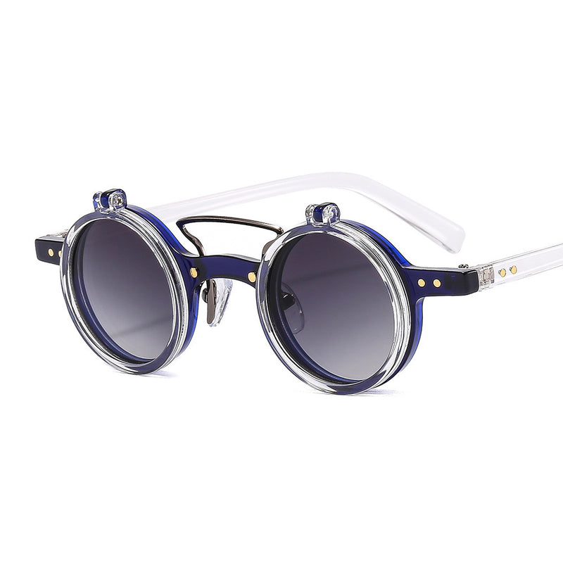 New Round Frame Punk Double-layer Flip Sunglasses