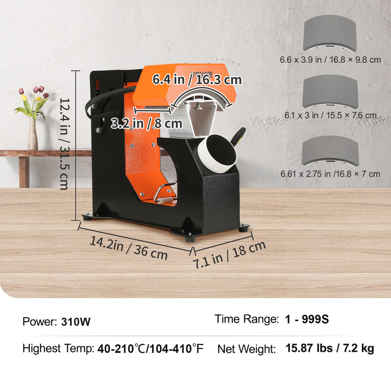 VEVOR 3in1 Auto Hat Heat Press With 3pcs Interchangeable Platens Automatic Release&Press Knob Style Digital Control Panel, Heat Transfer Printing For Caps