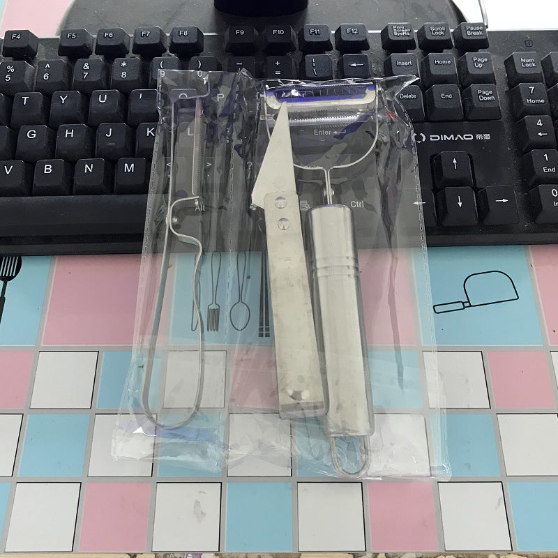 Three-piece set of peeling and scraping in paper card bags