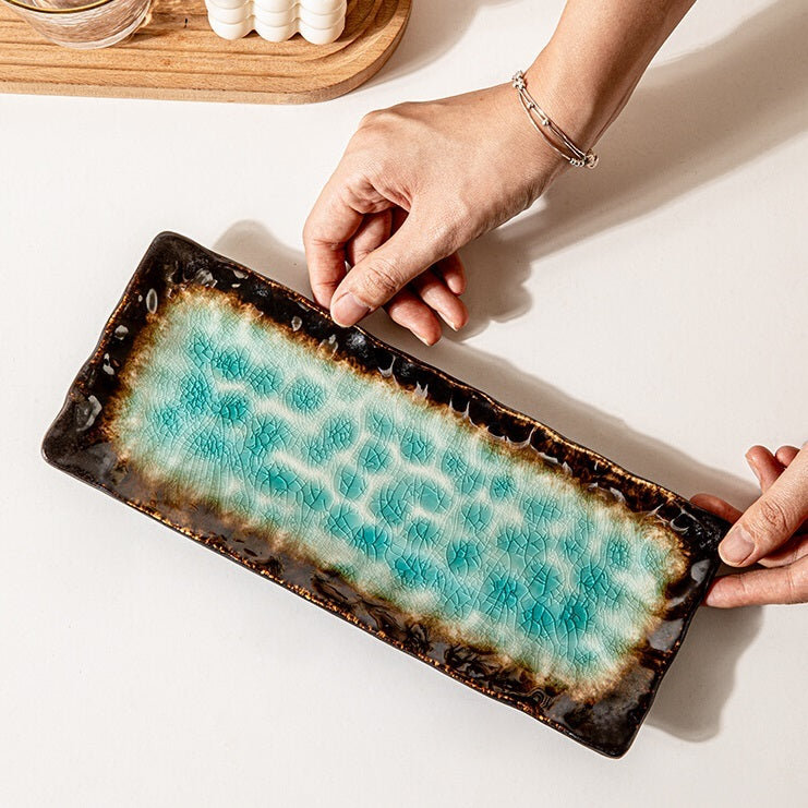 New Crackle Glaze 11-inch Rectangular Household Ceramic Sushi Plate