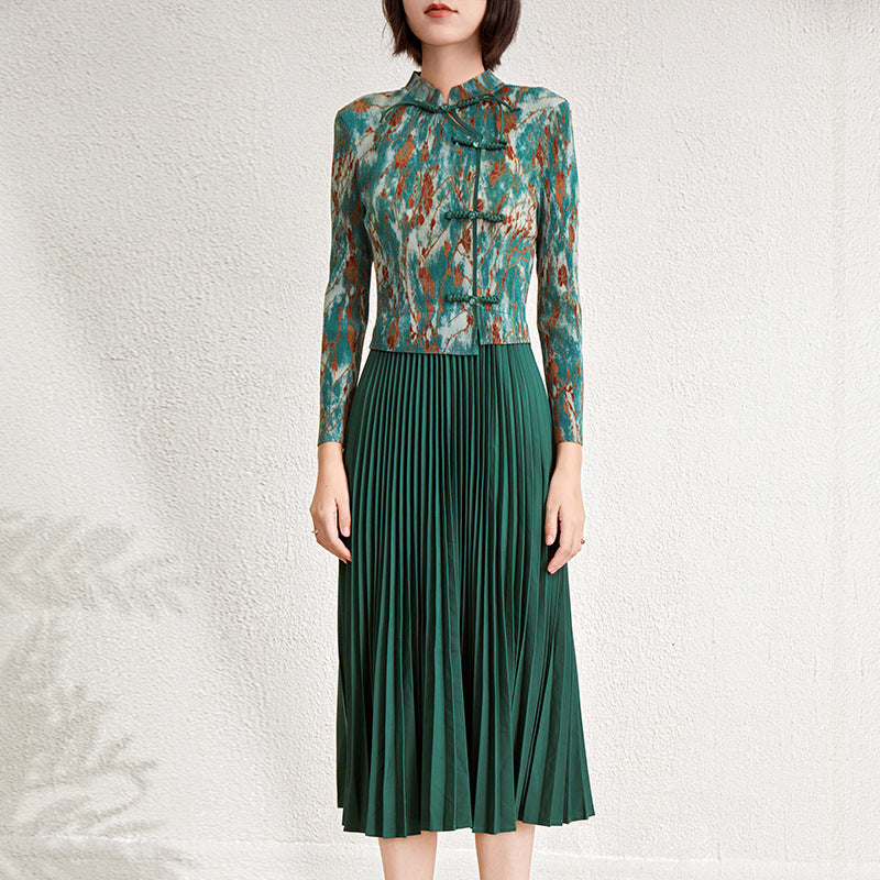 Vestido midi de dos piezas con estampado de tinta falsa para mujer