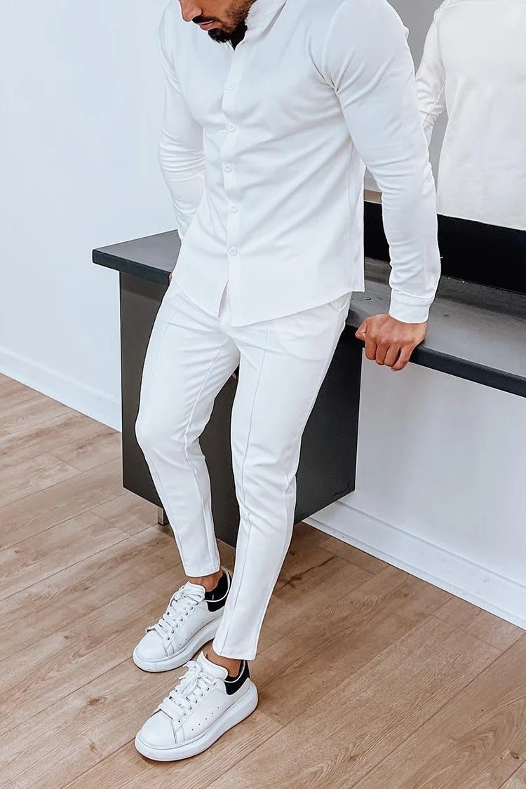 Men's Casual Long Sleeve Shirt and Pants Set