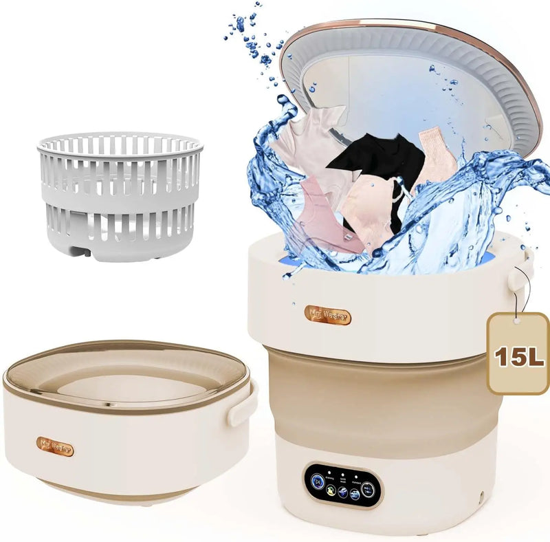 15L Portable Small Washing and Dryer Machine Collapsible Washer with Spin for Apartment Travel Underwear Washing Machine