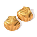 Uworld Stainless Steel Big Textured shell Big Stud Earrings Distinctive 18K Gold Color Geometric Metal Waterproof Luxury Jewelry