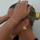 Uworld Stainless Steel Big Textured shell Big Stud Earrings Distinctive 18K Gold Color Geometric Metal Waterproof Luxury Jewelry