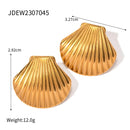 Uworld Stainless Steel Big Textured shell Big Stud Earrings Distinctive 18K Gold Color Geometric Metal Waterproof Luxury Jewelry