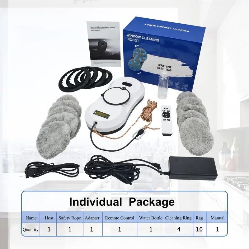 Robot aspirador eléctrico de 5600 PA para ventanas, control anticaídas y pulverizador de agua automático para el hogar.
